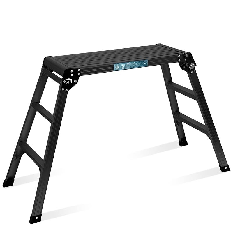 SPIEEK 足場台 脚立 洗車台 踏み台 脚立台 アルミ ステップ台 高さ70cm 耐荷重150kg 折りたたみ 作業台 軽量 3段 滑り止め はしご ハシゴ 梯子 屋内 屋外 アルミ製 幅広 ブラック 0