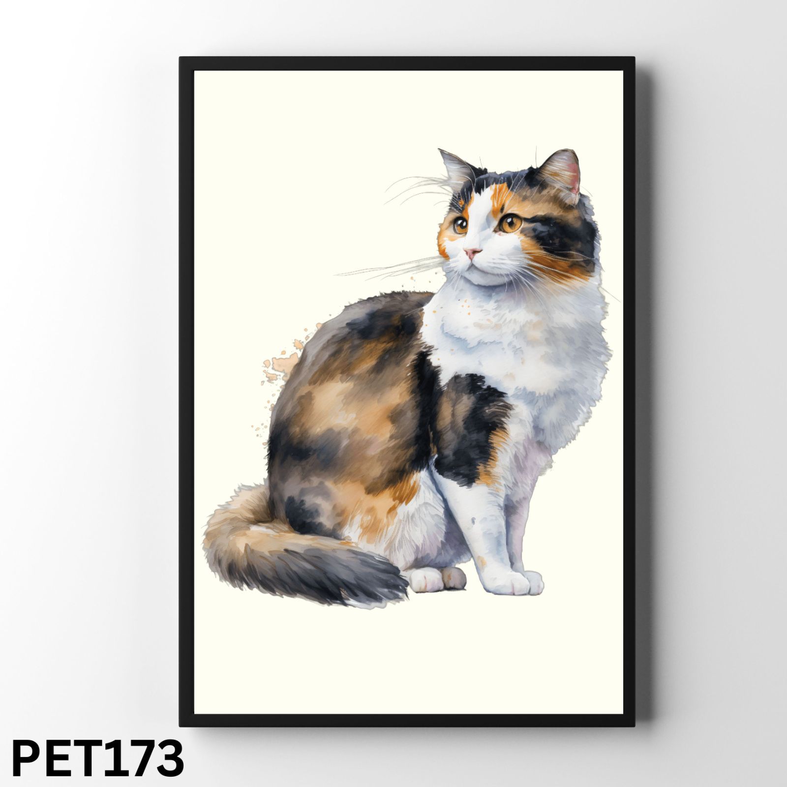 PET169~173】三毛猫 水彩アート ねこアートポスター カラフル猫 猫の絵