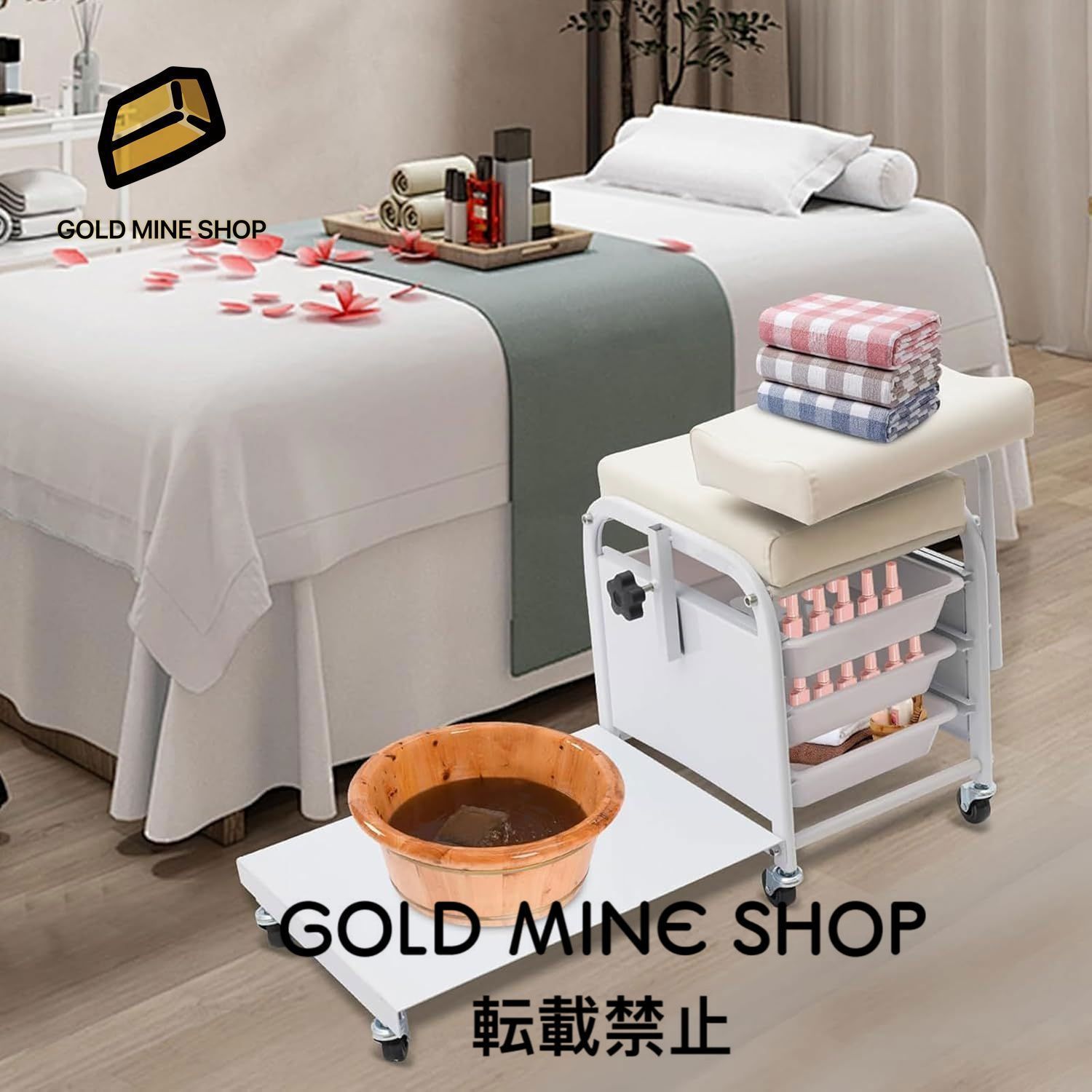 車輪付きサロントロリーカート、360°回転ハンドサポート付き三層