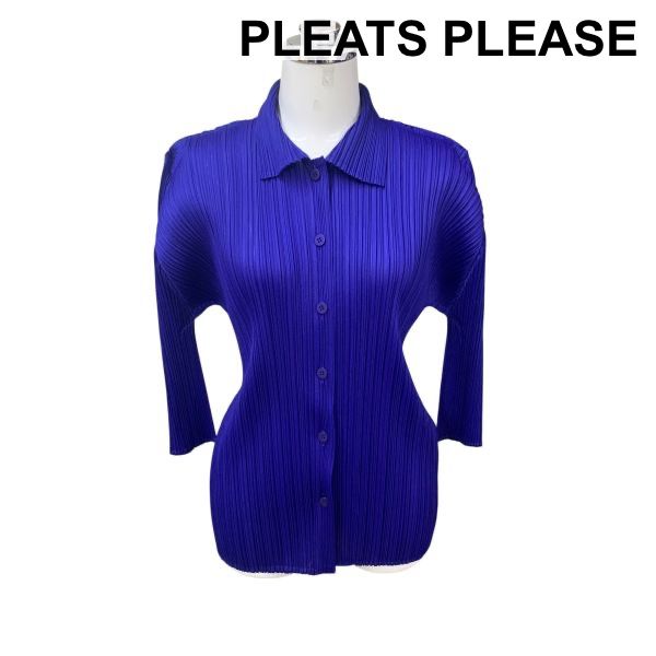 ◆ プリーツプリーズ PLEATS PLEASE カーディガン 7分袖 トップス イッセイミヤケ ネイビー 3 L 11号 レディース H5X024