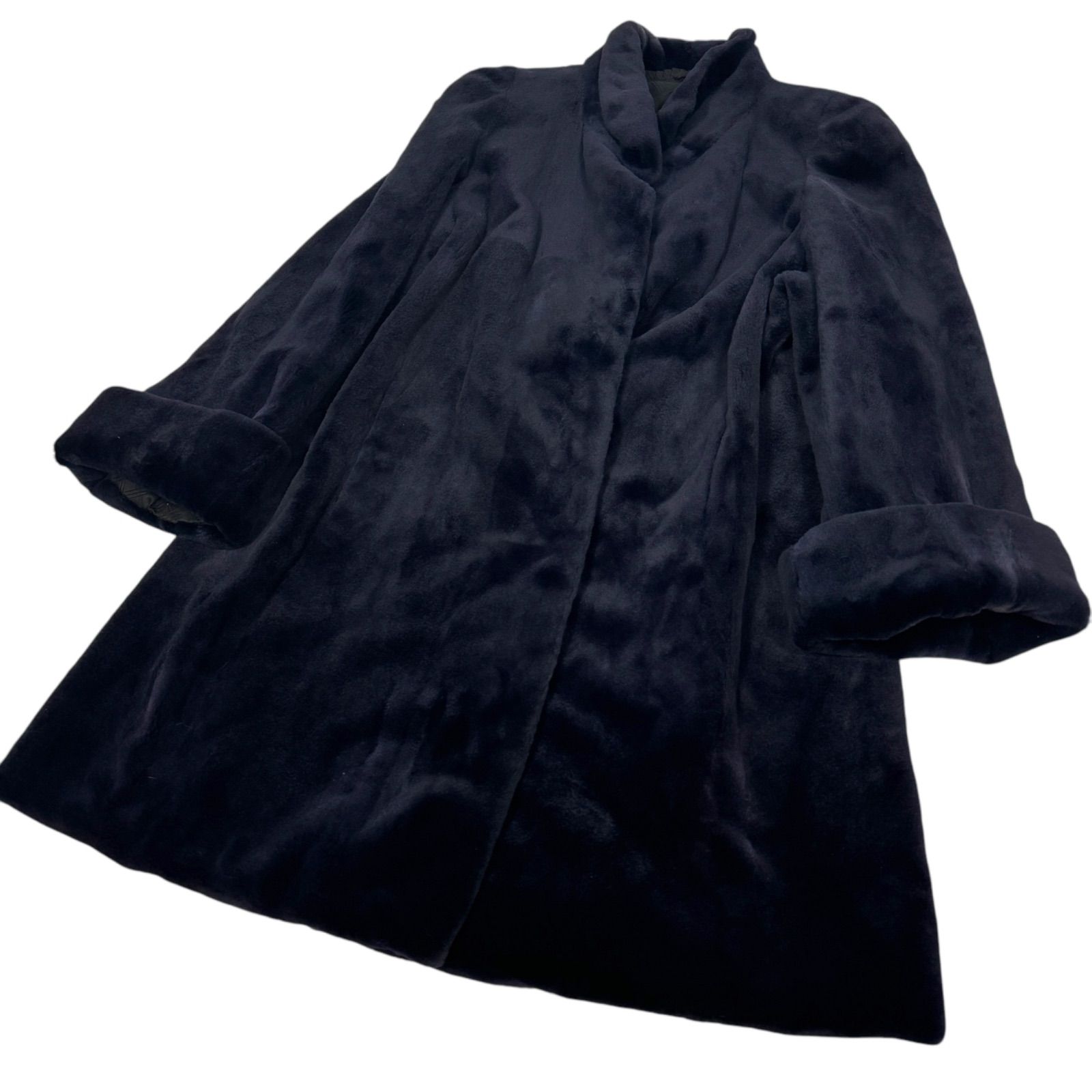 美品 最高級 シェアードミンク MINK 毛皮 コート 紺色 ネイビー