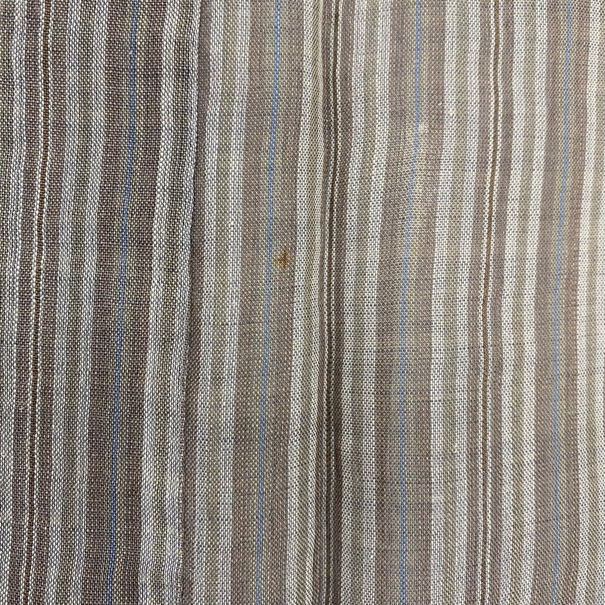 紬 身丈152cm 裄丈62.5cm S 薄物 小千谷縮 証紙 縞 灰紫 麻 美品 名品  