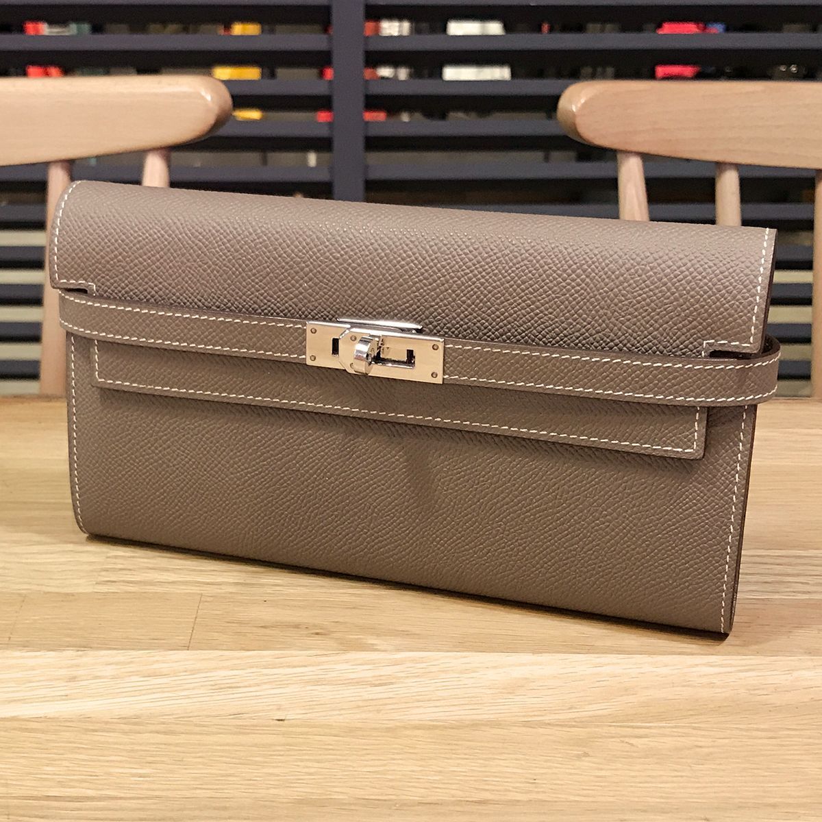 エルメス　ケリーウォレット　エトゥープ　エプソン　長財布　D刻印　美品☆ 美品☆ エルメス エプソン ケリーウォレット エトゥープ 長財布