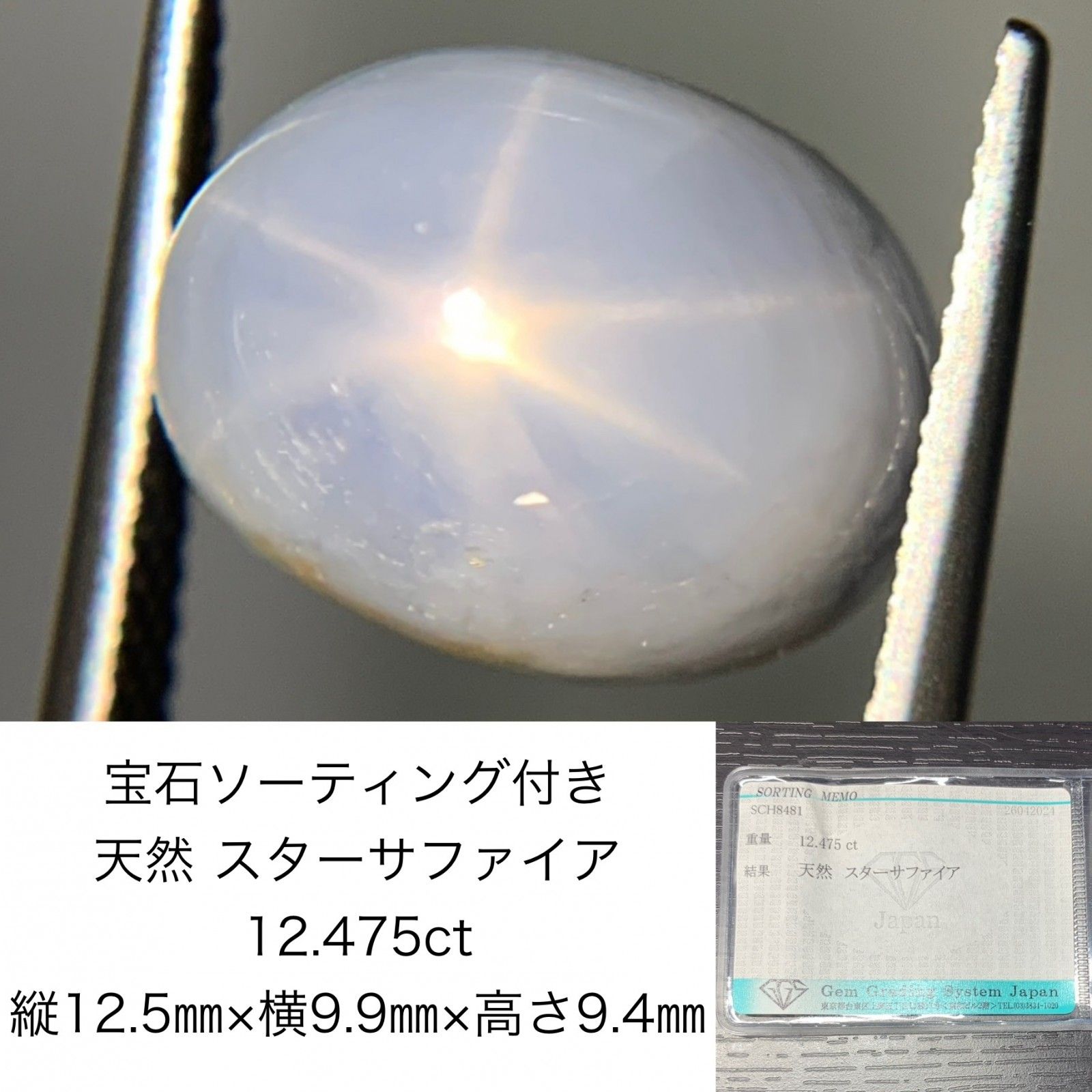 スターサファイア 12.475ct 宝石ソーティング付き 縦12.5㎜×横9.9㎜×高さ9.4㎜ ルース 裸石 1650Y