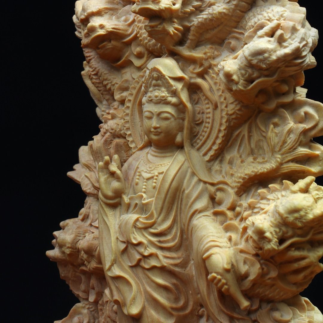 修縁堂】最高級 木彫り 仏像 九龍観音菩薩立像 彫刻 仏教工芸品