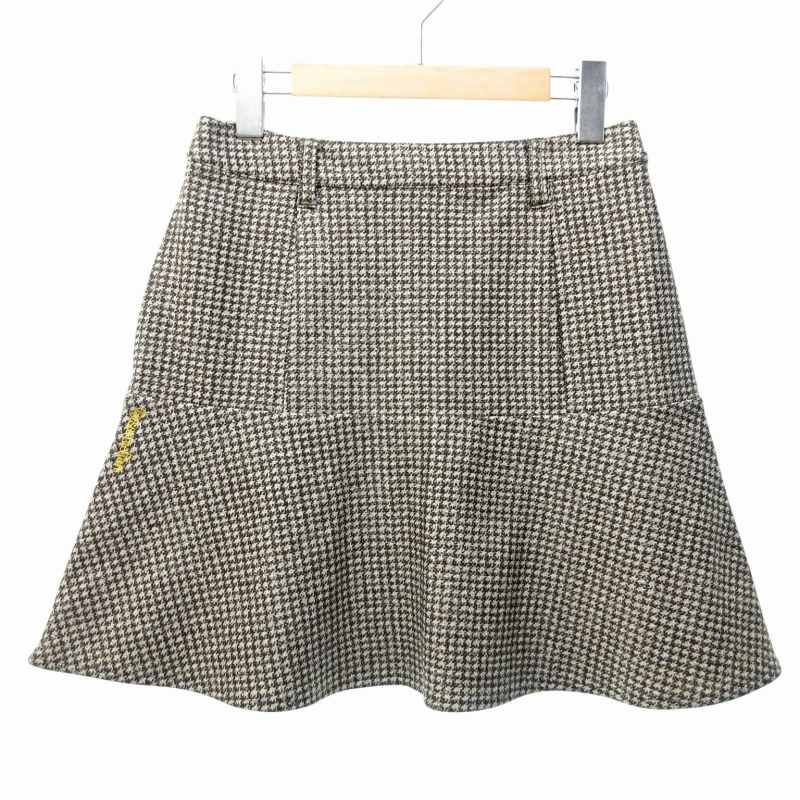 レザレクション RESURRECTION 転写プリント スカート ゴルフウェア チェック 千鳥格子 総柄 茶 ブラウン M 0604