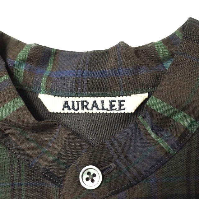 AURALEE オーラリー 日本製 SUPER LIGHT WOOL CHECK ONE-PIECE スーパーライトウール チェックシャツワンピース  A8AD02LC 0 BROWN/GREEN 長袖 ロング ノーカラー ドレス トップス g14137