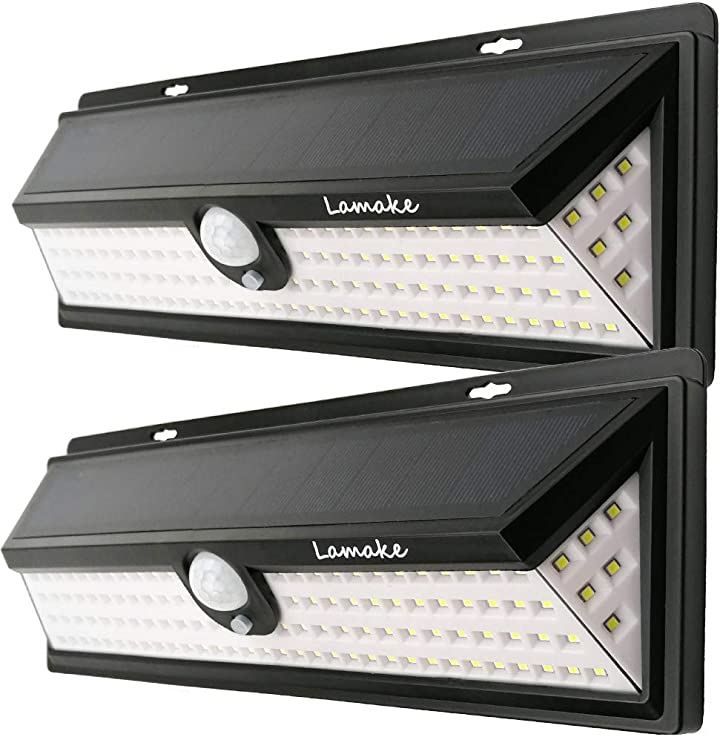 Lamake 高輝度 118LED 人感センサーライト 屋外 ソーラー充電 三つ照明モード 夜間自動点灯( ブラック, 2個セット) スピード発送  クイックスピード メルカリ