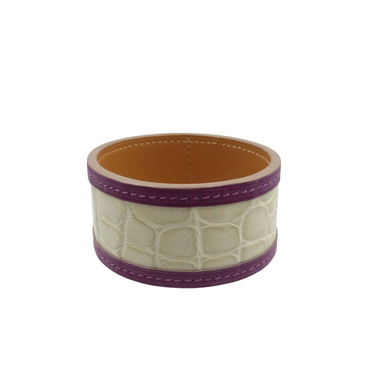 エルメス アリゲーター ホワイト パープル ブラウン バングル ブレスレット 1553 HERMES