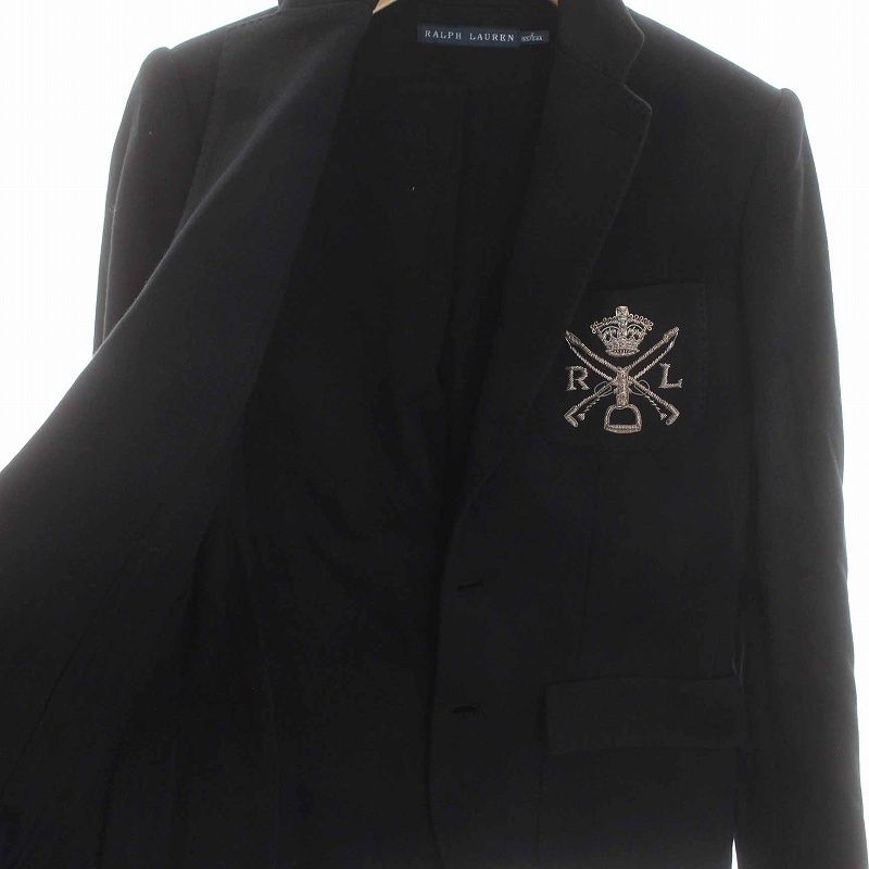 ポロラルフローレン エンブレム 2Bテーラードジャケット ブラック サイズ2 中古・古着通販】POLO RALPH LAUREN (ポロ・ラルフローレン
