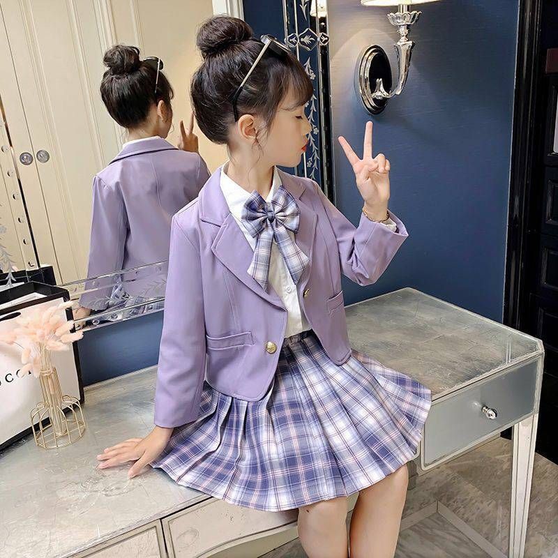 新品 子供スーツ スーツセット スクール制服 長袖 上下セット スーツ 女の子 子供服 女子制服 スクール制服 JK制服 学生服 小学校 子供 ジュニア コスプレ衣装 可愛い JK服 入学式 学園祭 卒園