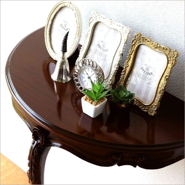 コンソールテーブル アンティーク 木製 半円 スリム 玄関 花台 電話台 マホガニーコンソールL