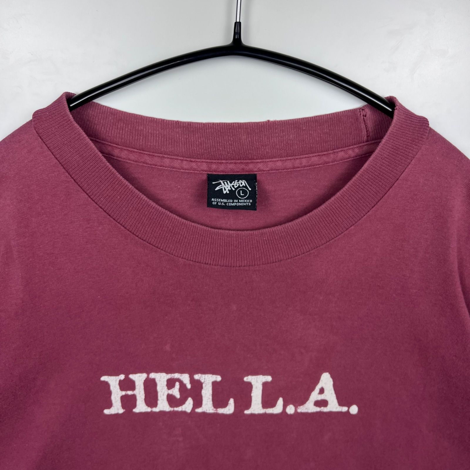 stussy 00s HELL.A. print tee tshirt L fade Bordeaux