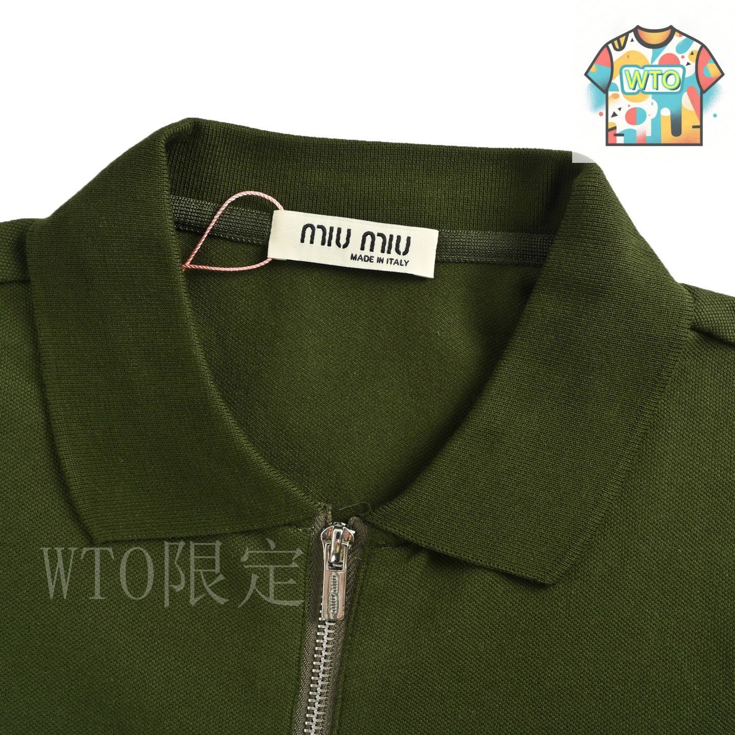 今日特価】Miu Miu 25ss 半ジッパーロゴ刺繍ポロ T シャツ-2