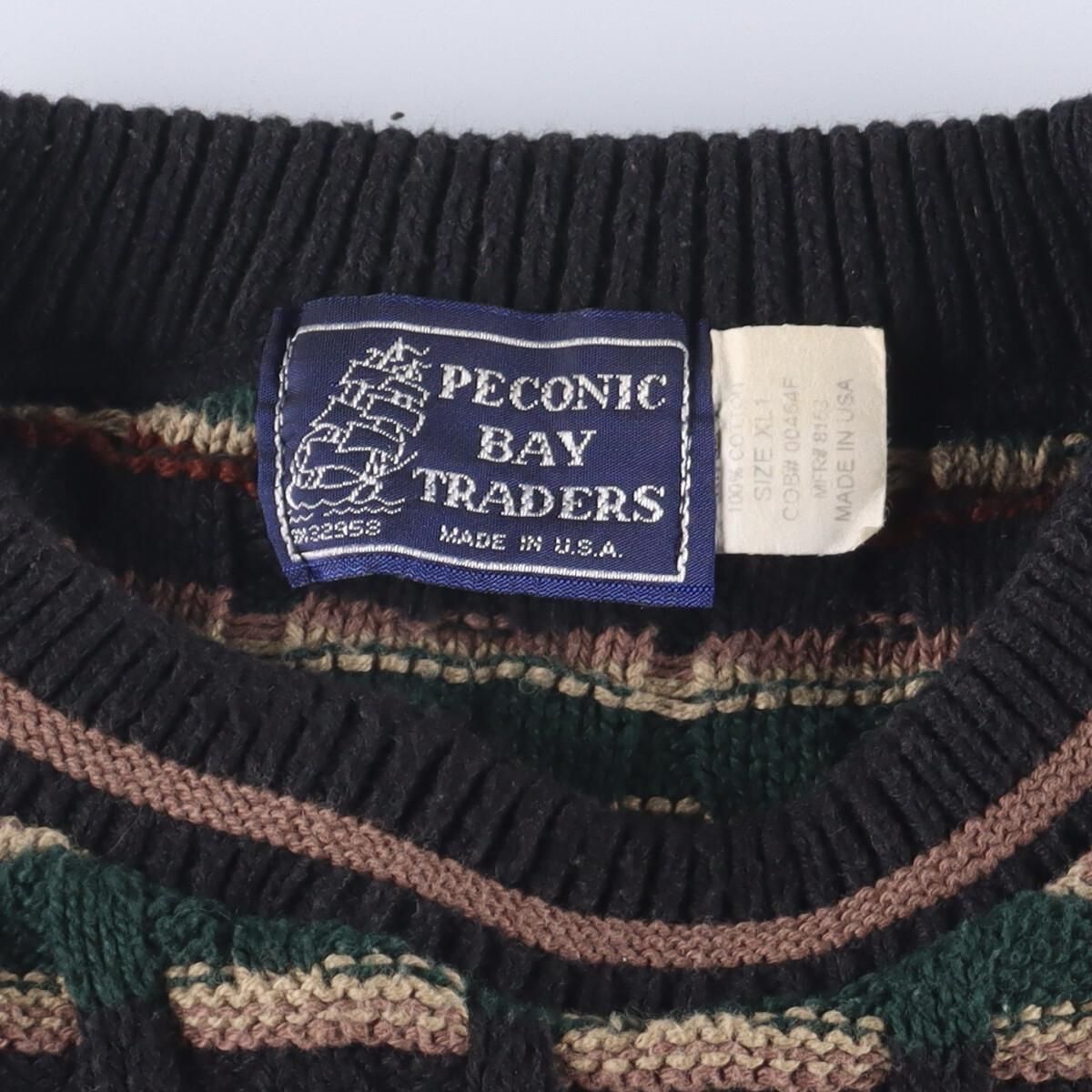 ☆80sUSA製 PECONIC BAY TRADERSコットンセーター 総柄L 古着