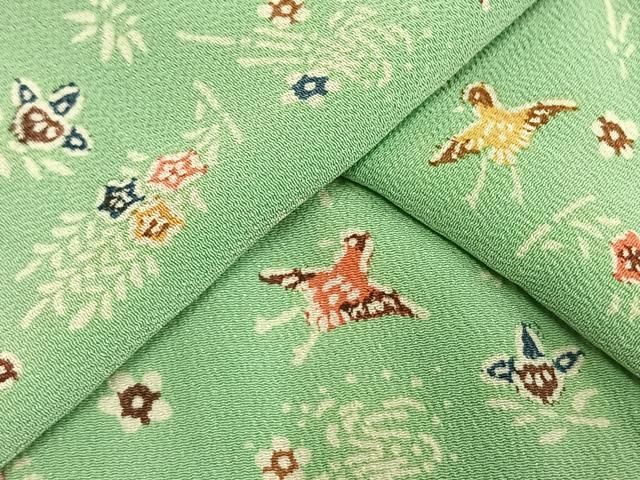 平和屋着物□訪問着 型染め 立波花鳥文 鬼しぼ縮緬 正絹 逸品