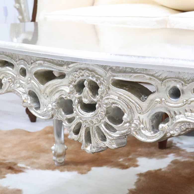 イタリア リビングテーブル シルバー 109cm 完成品 猫脚 長方形 イタリア リビングテーブル シルバー 109cm 完成品 猫脚 長方形