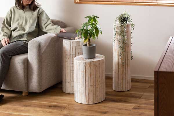 天然木 パイン の丸太型グリーンベース 鉢置き台 約φ30×H40cm No.928 ホワイト NEXPOTALLINN_EU