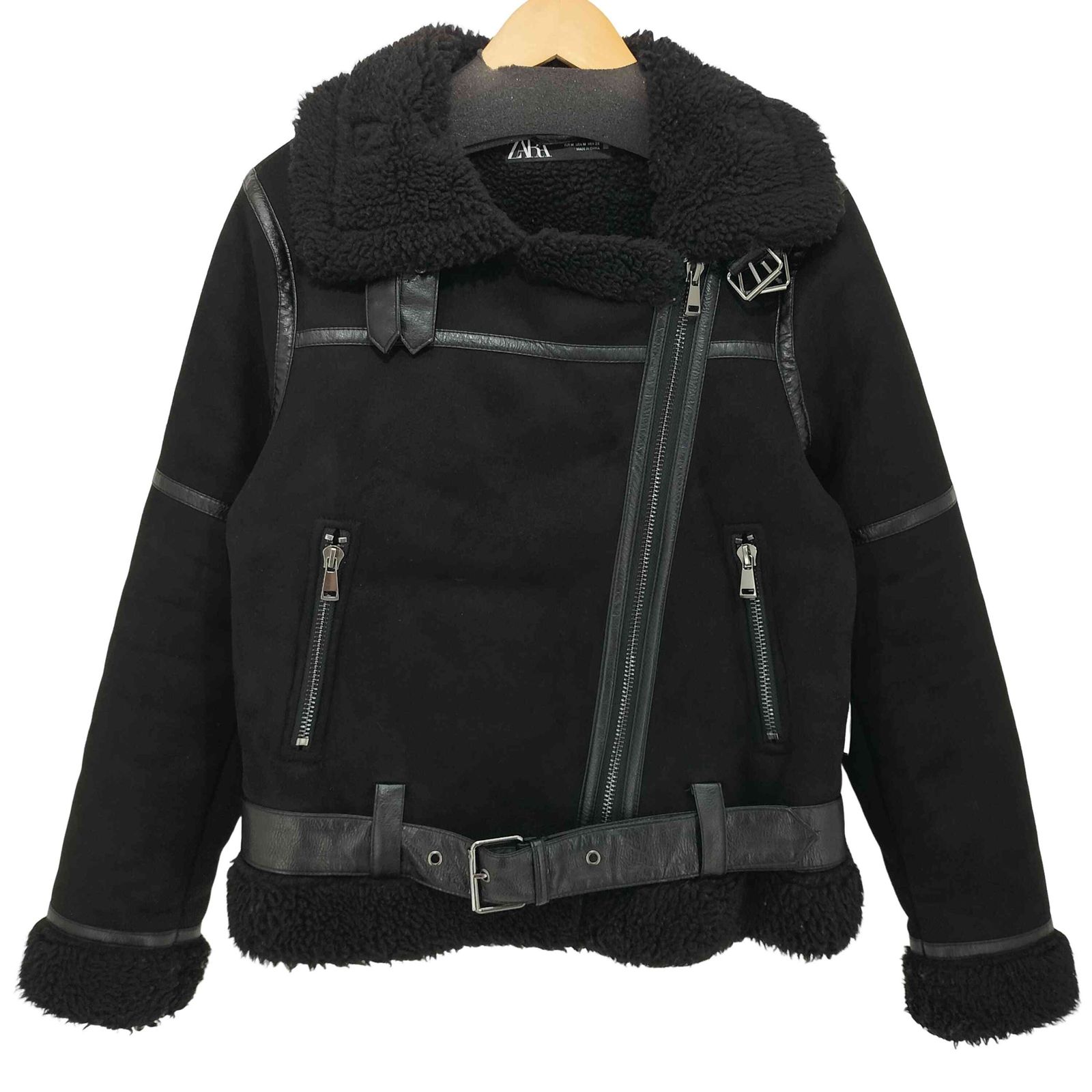 大人気商品）ZARA フェイクムートン ダブルライダースジャケット