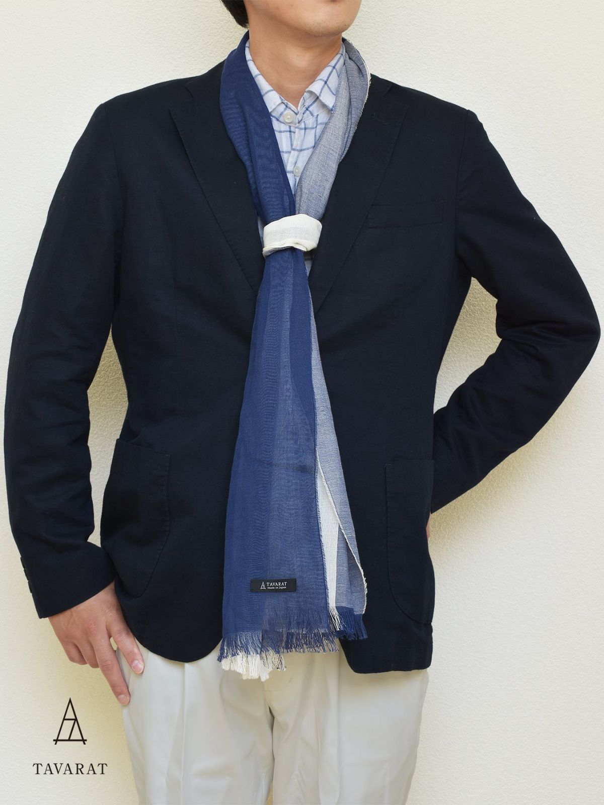 【色: ネイビー】タバラット ストール メンズ 薄手 日本製 綿 100％ 京丹