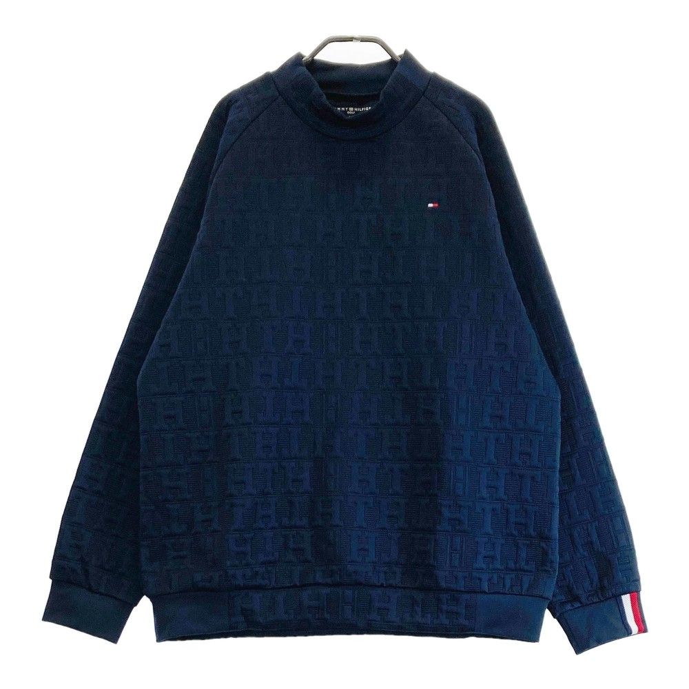 サイズ：XL TOMMY HILFIGER GOLF トミー ヒルフィガーゴルフ  ハイネック スウェットトレーナー ロゴ総柄 ネイビー系 [240101350431] ゴルフウェア メンズ ストスト