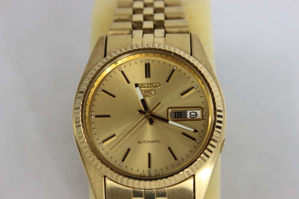 【稼動品】SEIKO5セイコー 自動巻 ラウンド デイデイト ゴールド ◇SEIKO セイコー5 デイデイト 自動巻き時計 ゴールド 腕時計