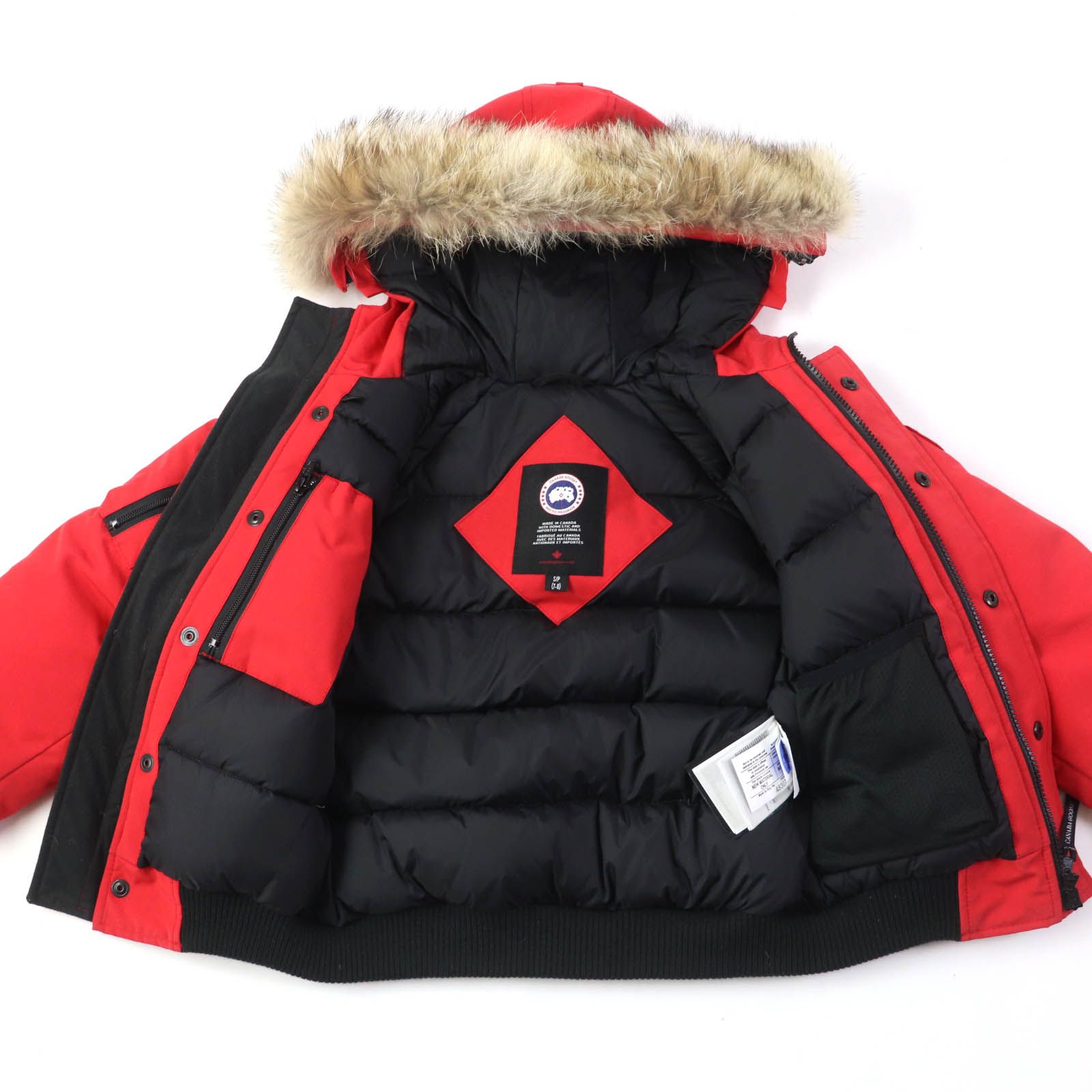 美品☆CANADA GOOSE カナダグース 7995Y YOUTH RUNDLE BOMBER ロゴワッペン・ファー・フード付 ダウンジャケット  レッド S（7-8） 正規品 キッズ - メルカリ