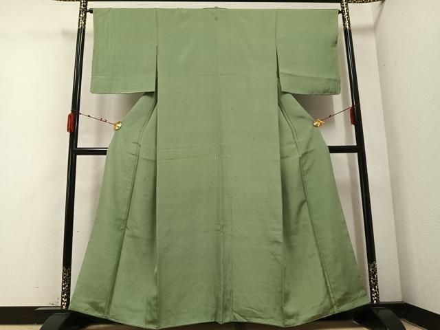 平和屋着物●上質な色無地 柳茶色 お召縮緬 正絹 AABC3652ph