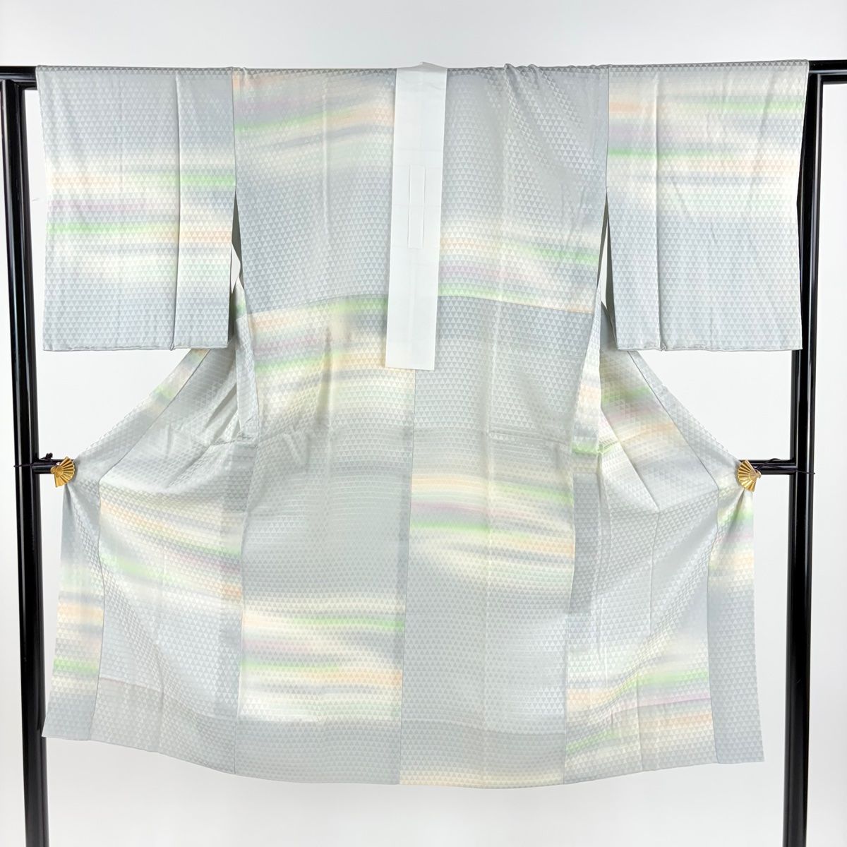 長襦袢 身丈124cm 裄丈63cm S 奄美大島泥染 証紙 地紋 ぼかし 灰色 正絹 秀品