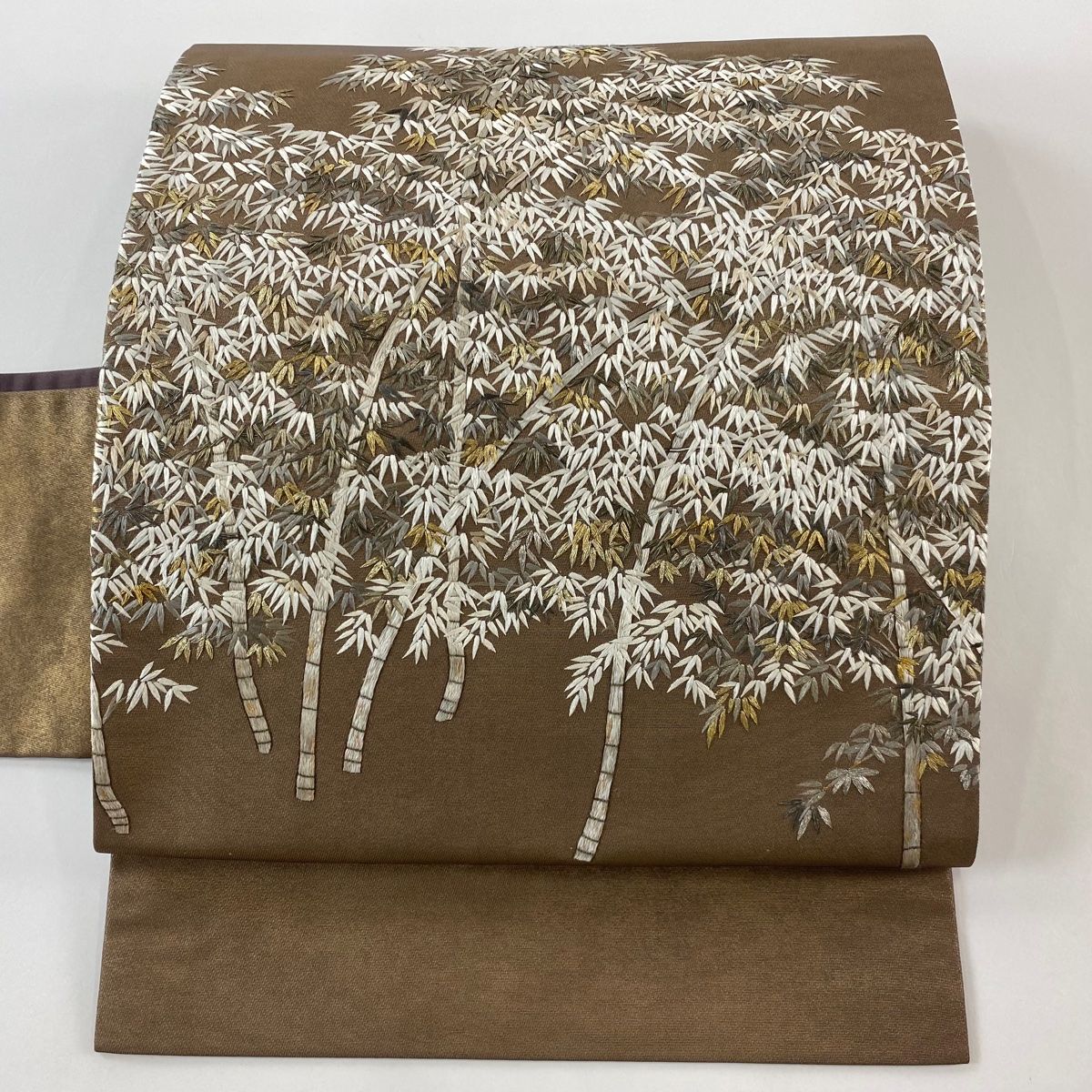 付け帯 秀品 作り帯 笹 刺繍 金銀糸 金茶 正絹