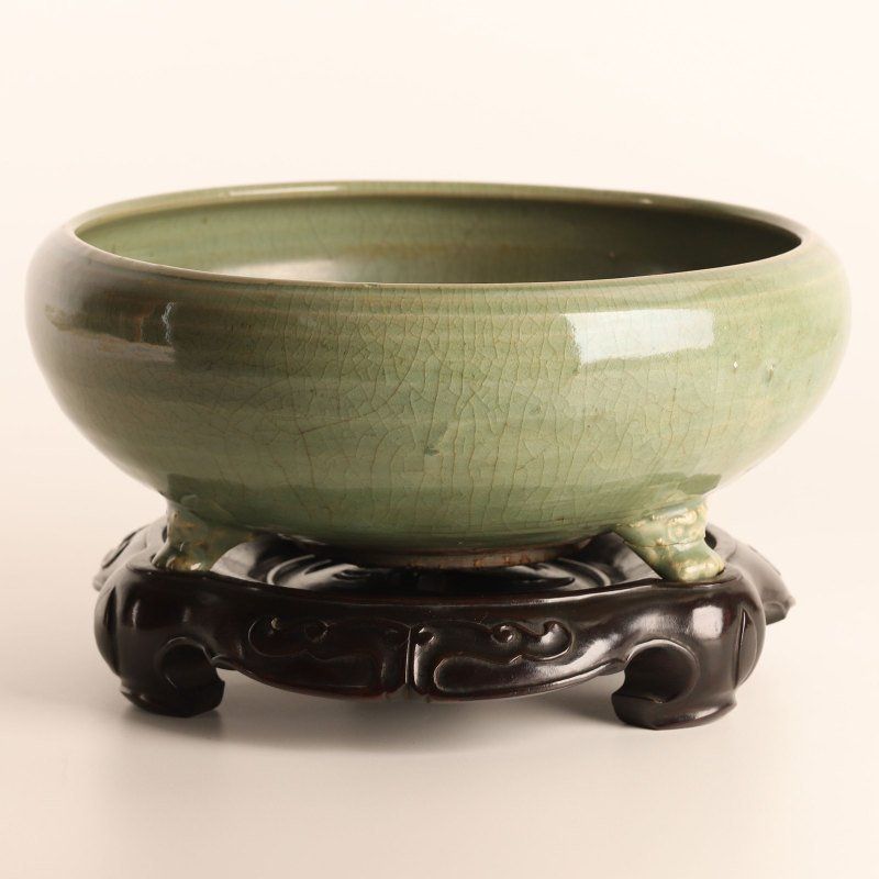 蔵A4439a】中国古美術 天龍寺青磁 三足香炉 明代 龍泉窯青磁大