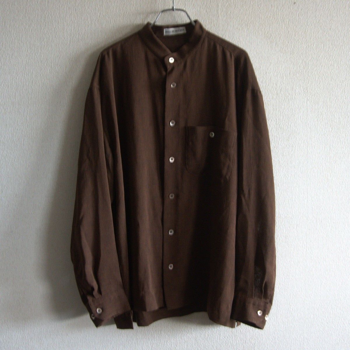 90S|アーカイブ ISSEY MIYAKE MEN バンドカラー ボックスシルエット シャツ M ブラウン イッセイミヤケメン 25090324