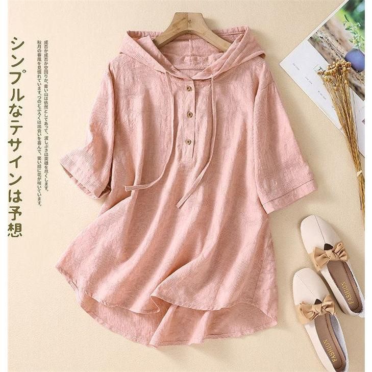 パーカー Tシャツ レディース ブラウス 春 夏 リネン フード付き