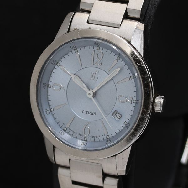 稼働 シチズン クロスシー 9613-T002391 デイト ラウンド QZ ライトブルー文字盤 レディース腕時計 TKD 2000000 NSK