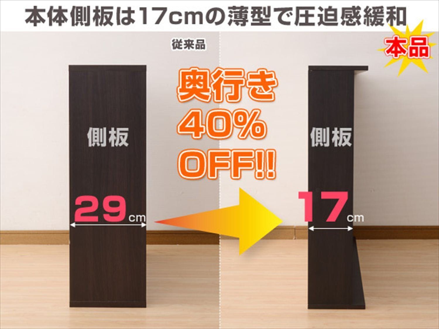 連結パーツ付き 幅120.5×奥行22×高さ92cm