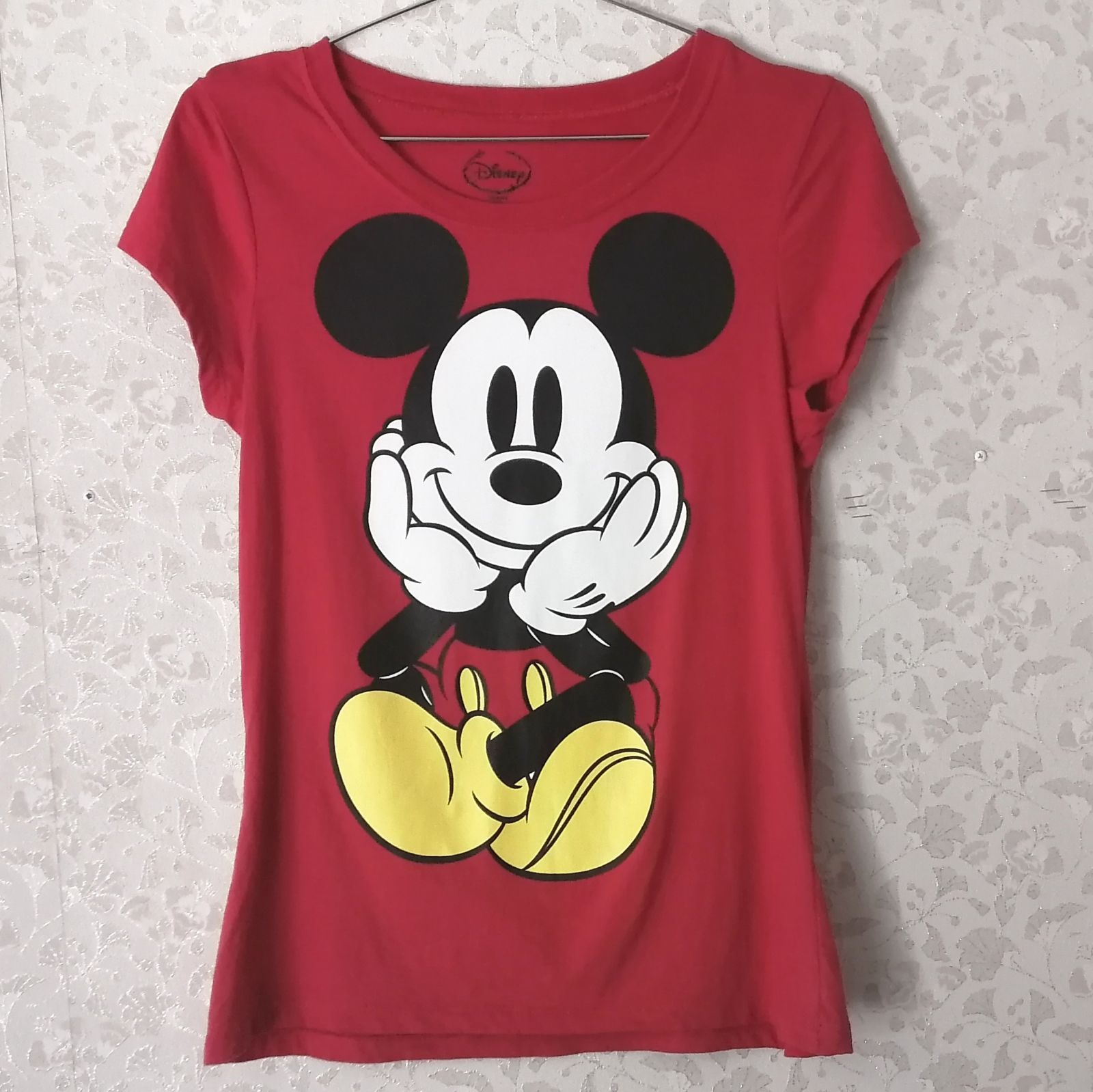ディズニー ミッキーマウス 両面プリントTシャツ 赤 サイズL
