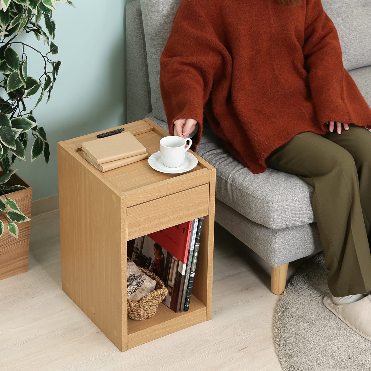 幅 コンセント 2口 引き出し サイドテーブル A4収納