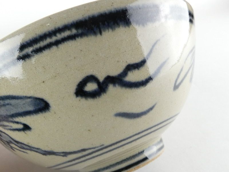 清宮】膳所焼 淡海ぜぜ 陽炎園 造「安南写 トンボ絵 平茶碗」共