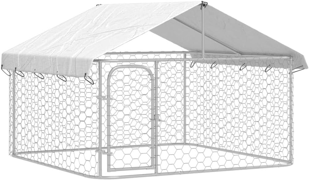 vidaXL ペットサークル 犬 サークル ペットフェンス 屋外用 大型犬用 犬小屋 室外用 屋根付き 200x200x150cm