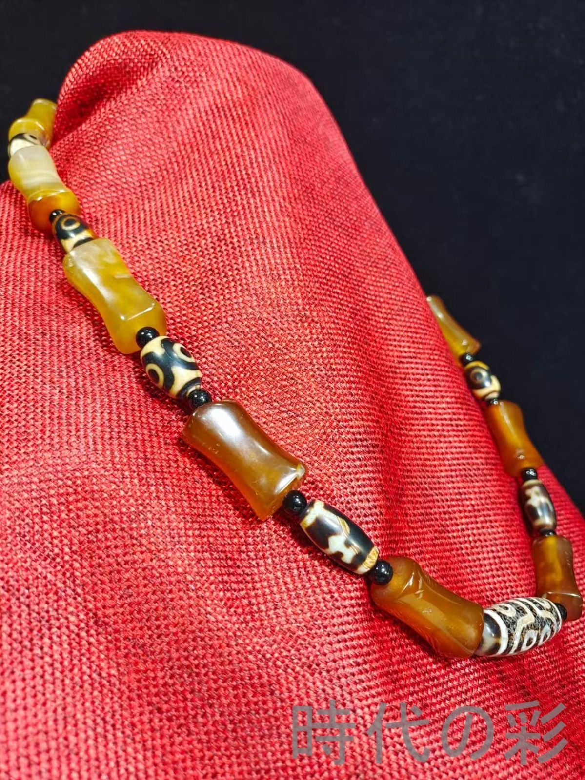 中国古美術 旧蔵 藏式手工編織 ネックレス 八瑪瑙 ネックレス 清代 珠玉 古玩 唐物 中国古 時代物 民族工芸 装飾品 R07100124