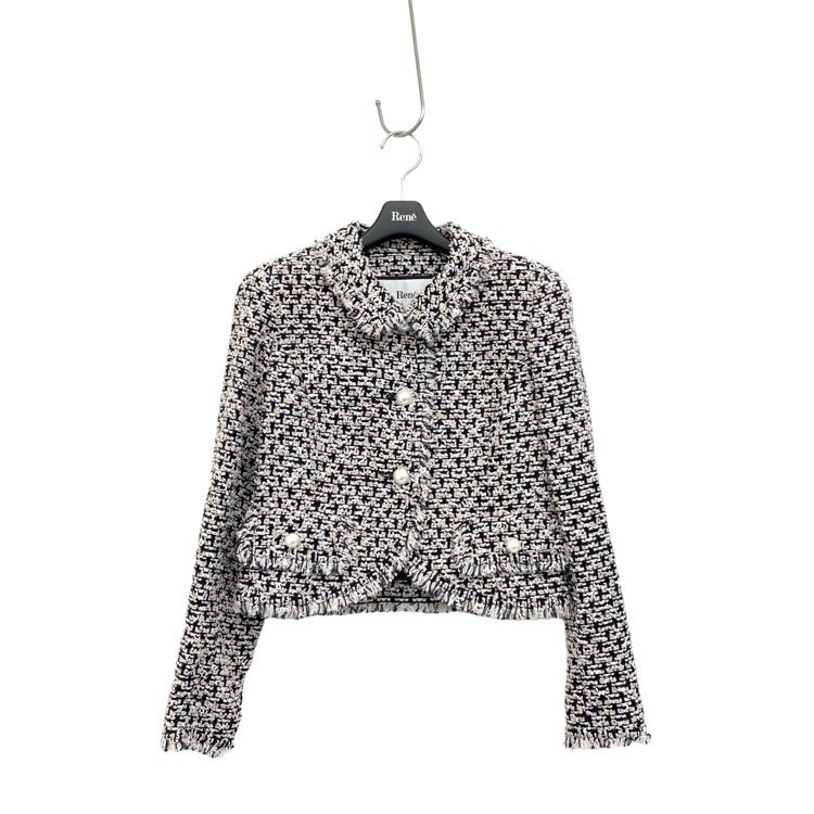 未使用同等　Rene パールボタンテーラードジャケット　34 Rene ルネ ツイード ジャケット パールボタン ブラック 34