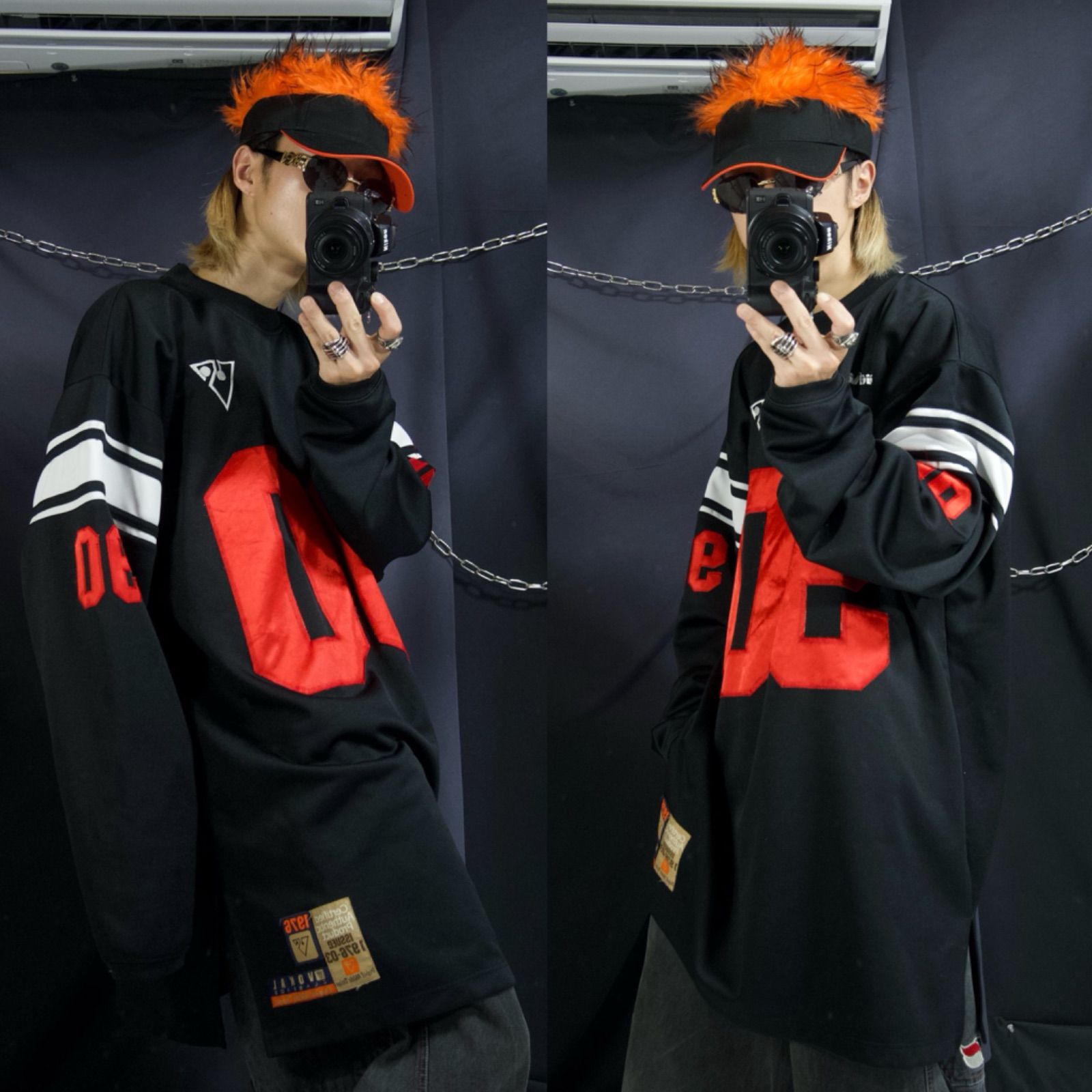 00s VOKAL Oversized Numbering Embroidery V-Neck L/S Game