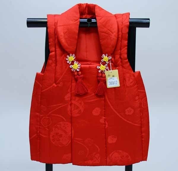 七五三 三歳 女児 被布コート コート丈46cm 単品 正絹 日本製 赤地 