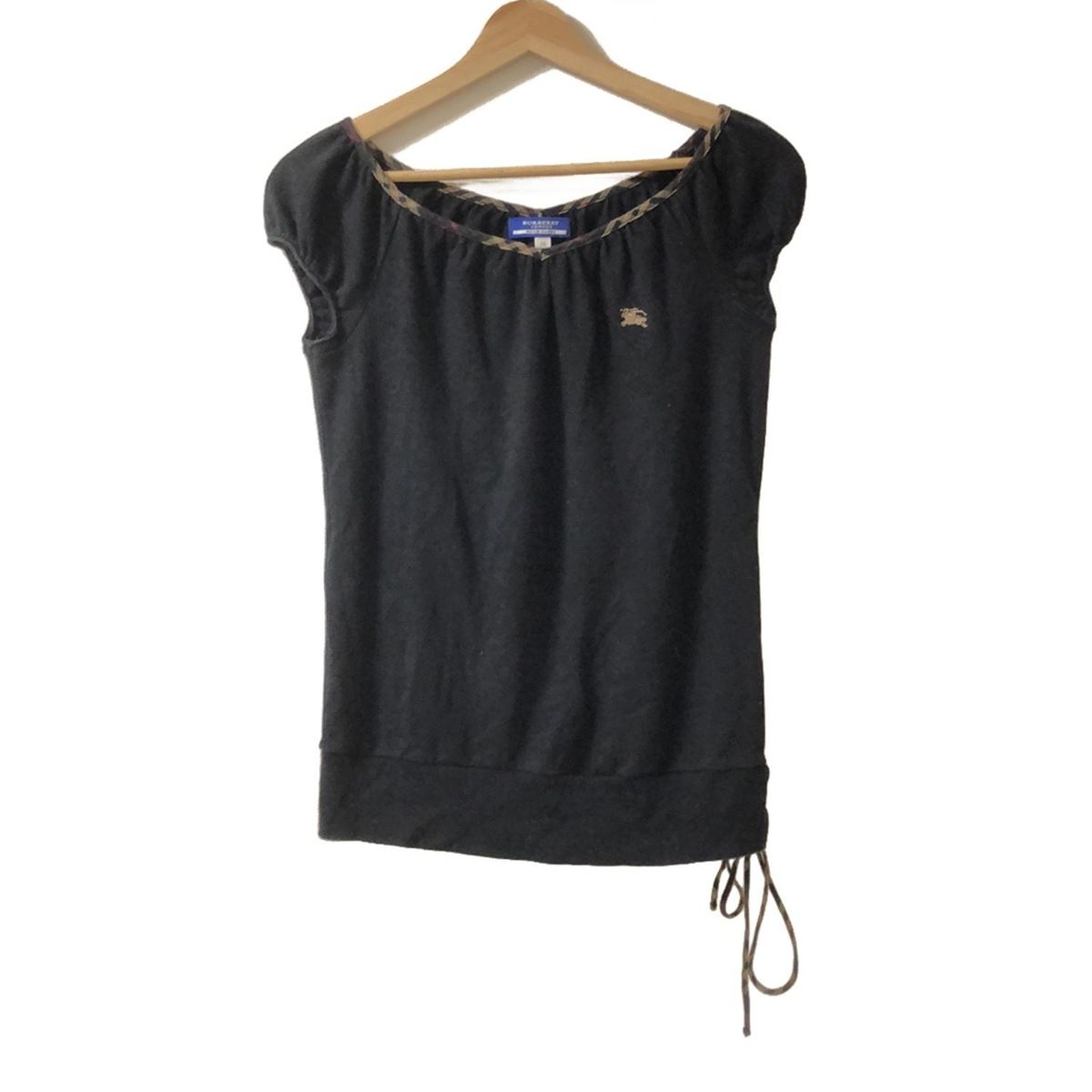 BURBERRY BLUE LABELリボンカットソー黒　38 美品♦︎BURBERRY カットソー 胸元ホースロゴ リボン 黒 異素材