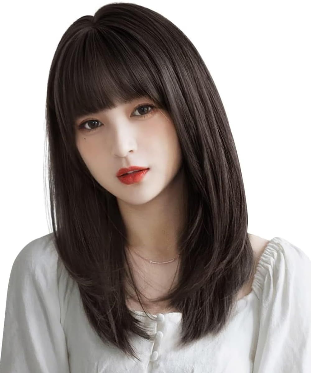 フルウィッグ レディース 簡単着用 … ロリータ 女装 wig カツラ ストレート ミディアム 黒髪 セミロング Vigorousウィッグ