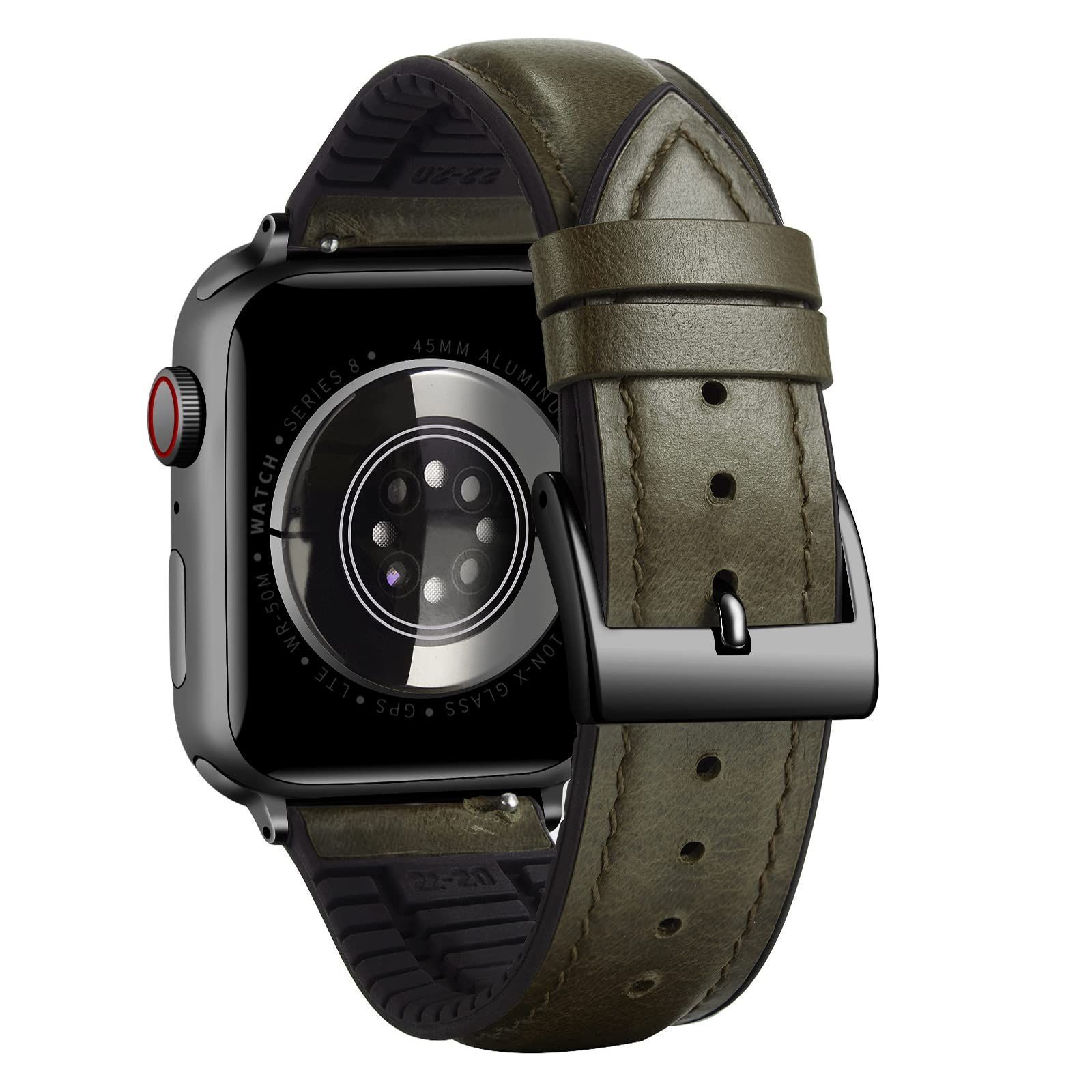 【特価セール】内側シリコン製 通気性 革ベルト コンパチブル コンパチブル iWatch バンド バンド Ultra2 オイルワックスレザー Ultra コンパチブルアップルウォッチバンド SE 41mm SE2 40mm Series 38mm 