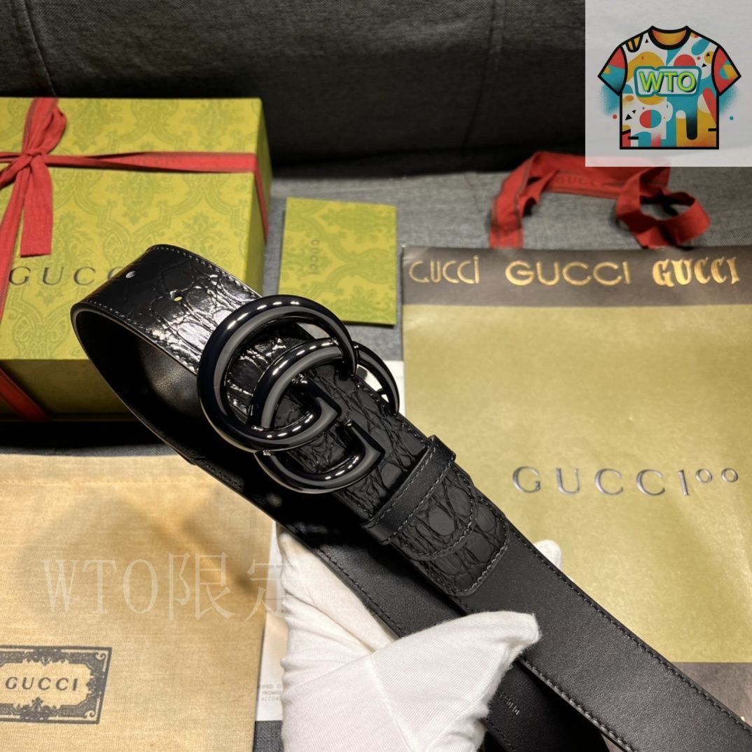 Gucci ブラックレザー ベルト 値下げ❌ 今日特価】GUCCI New Model ブラックレザーベルト with GG