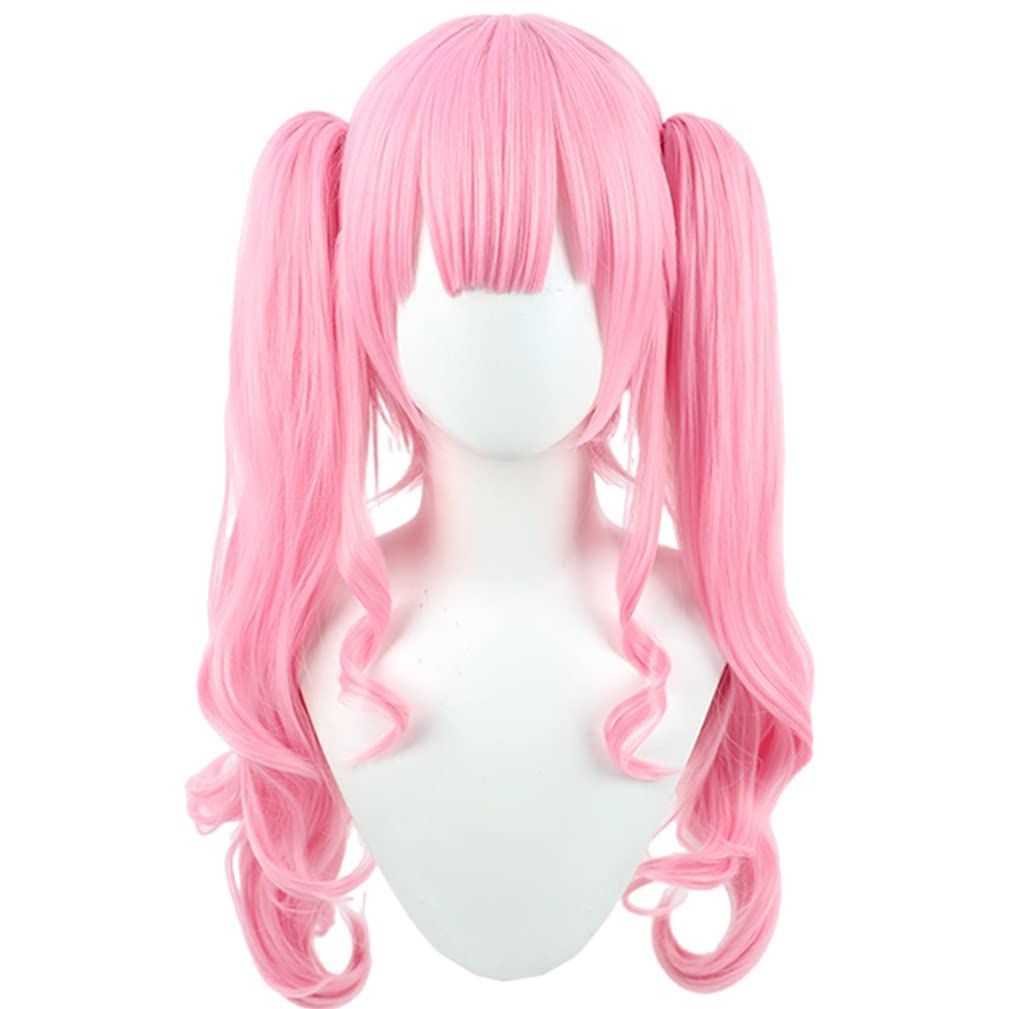 E LAOBAO コスプレ ウィッグ 森カリオペ Mori Calliope ツインテール かつら カツラ ピンク ロング カール 耐熱 変装用ウィッグ コスチューム小物 ハロウィン 仮装 cosplay wig (E)