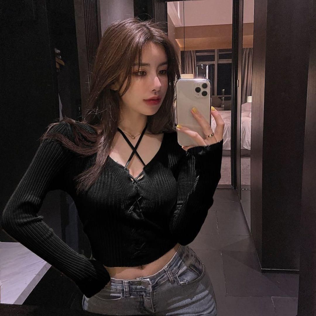 即日発送】韓国 服 レディース フロントクロス トップス ニット 即日発送】韓国 服 レディース フロントクロス トップス ニット