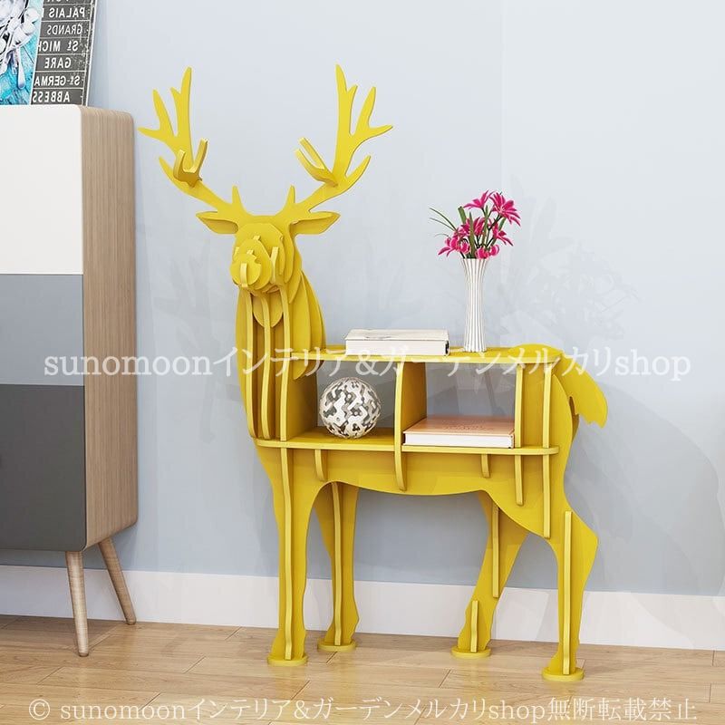 飾り棚 鹿 北欧 ヘラジカ エルク 組み立て おしゃれ かわいい ユニーク インテリア ブック ディスプレイ スタンド 動物 アニマル 白 イエロー